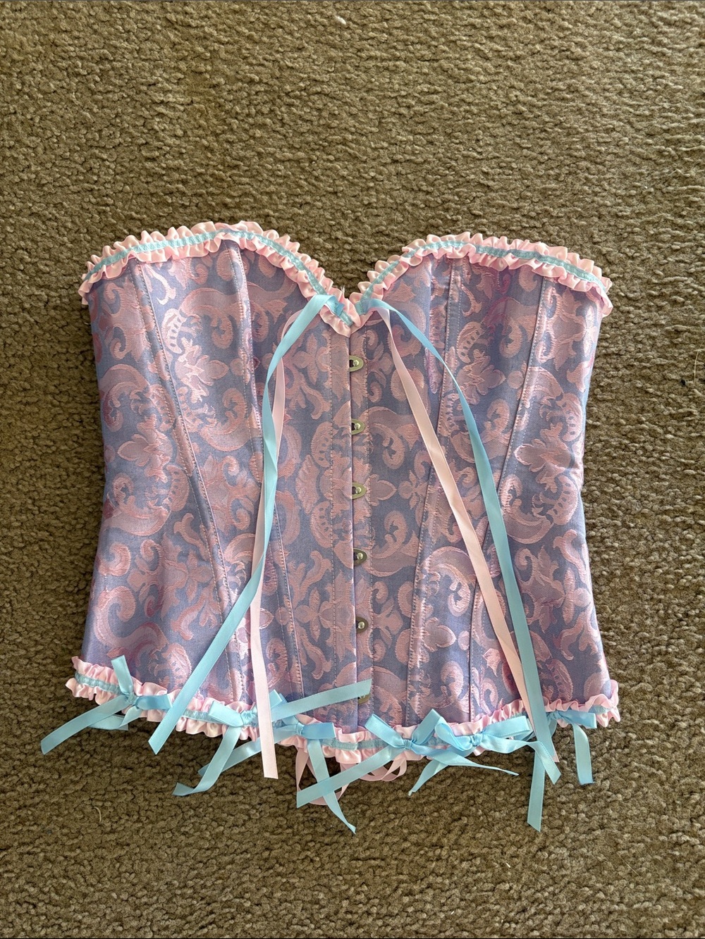 *Rapunzel Costume* Pastel Pink & Lavender Corset Bustier with Ribbon Trim